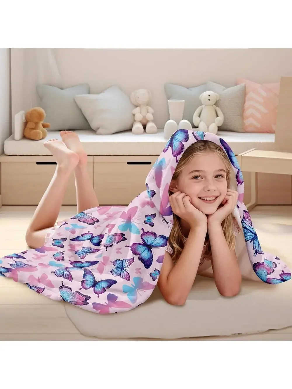 NWT Butterfy Soft Wearable Hooded Poncho Towel for Toddlers, 30